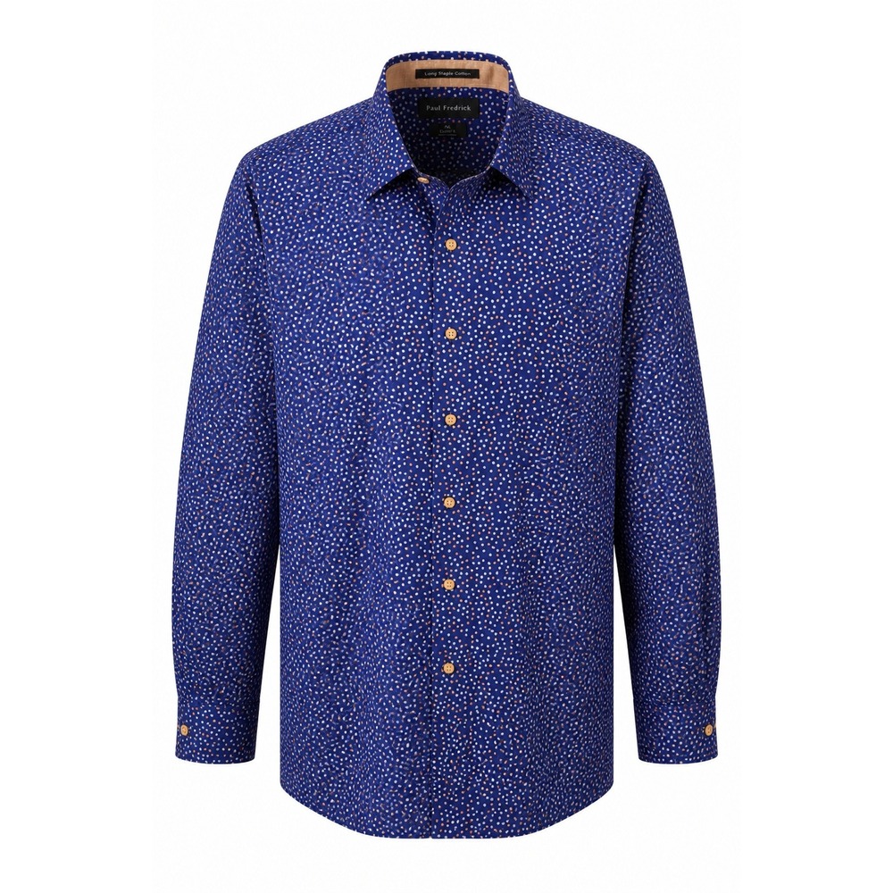 Paul Fredrick Mens 4XL Classic Fit Blue Polka Dot Long Staple Cotton Shirt